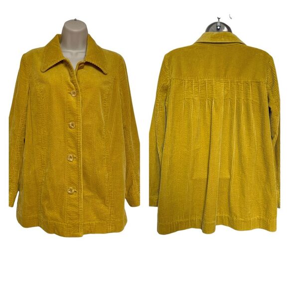 J Jill Oversized Mustard Cozy Corduroy Shacket with Pockets Sz S Petite - Picture 1 of 14
